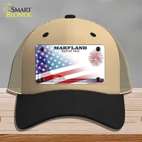 Maryland War Plate American Flag Novelty License Plate Hat Mesh / Khaki|Black