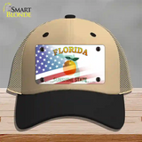 Florida Orange with American Flag Novelty License Plate Hat Mesh / Khaki|Black