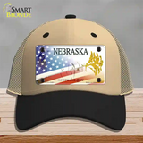 Nebraska Plate American Flag Novelty License Plate Hat Mesh / Khaki|Black