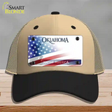 Oklahoma Bow with American Flag Novelty License Plate Hat Mesh / Khaki|Black