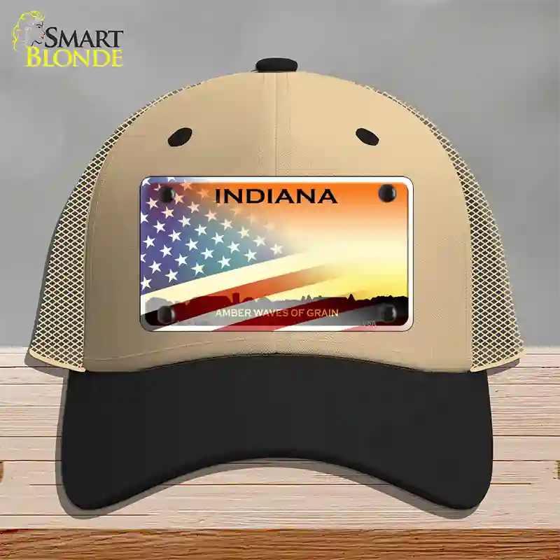 Indiana Amber Waves Plate American Flag Novelty License Plate Hat Mesh / Khaki|Black