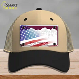 Colorado Red with American Flag Novelty License Plate Hat Mesh / Khaki|Black