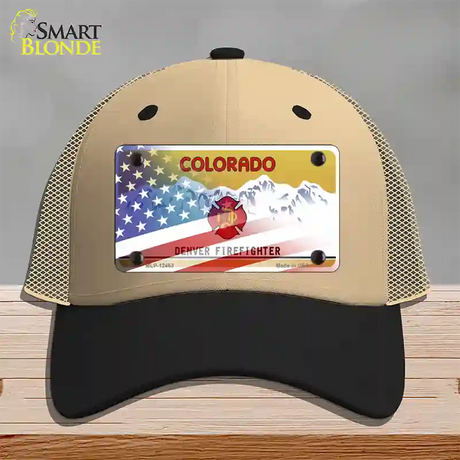 Colorado Firefighter Plate American Flag Novelty License Plate Hat Mesh / Khaki|Black