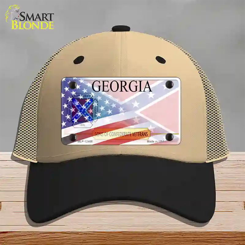 Georgia Confederate Flag American Flag Novelty License Plate Hat Mesh / Khaki|Black