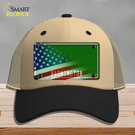 Washington Green with American Flag Novelty License Plate Hat Mesh / Khaki|Black