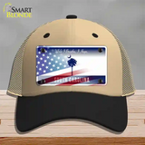 South Carolina Blue with American Flag Novelty License Plate Hat Mesh / Khaki|Black