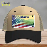 Alabama State with American Flag Novelty License Plate Hat Khaki Mesh