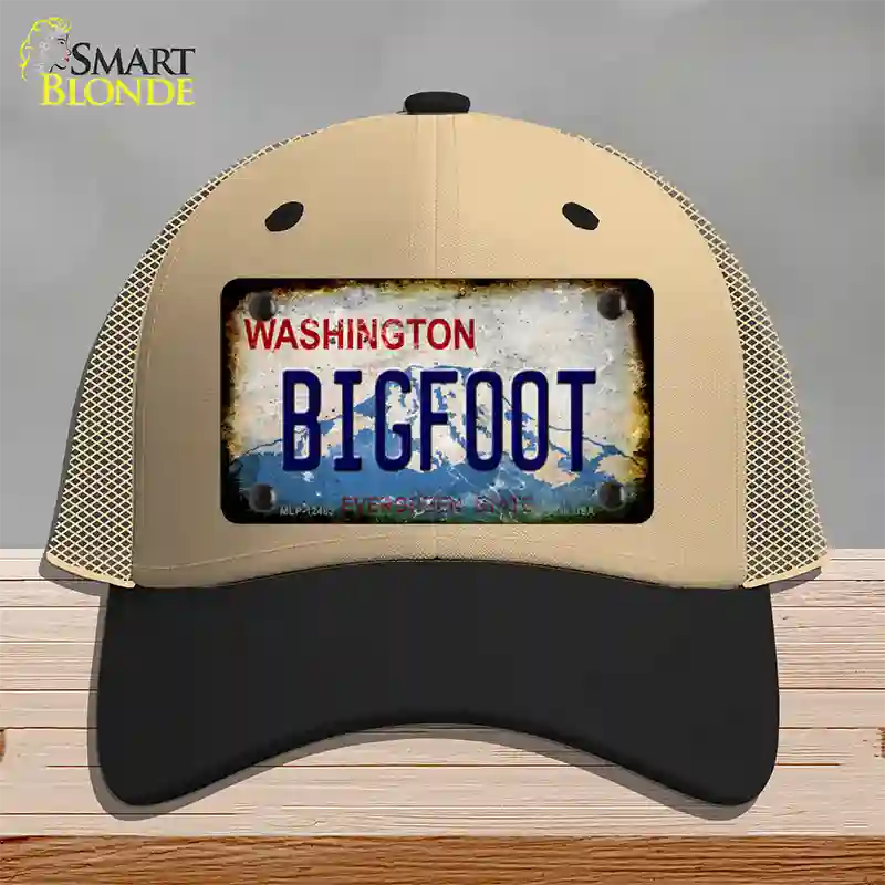 Bigfoot Washington Rusty Novelty License Plate Hat Mesh / Khaki|Black