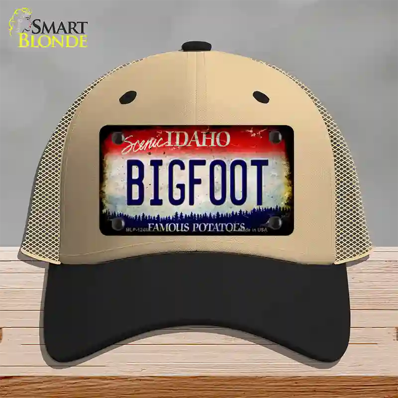 Bigfoot Idaho Novelty License Plate Hat Mesh / Khaki|Black