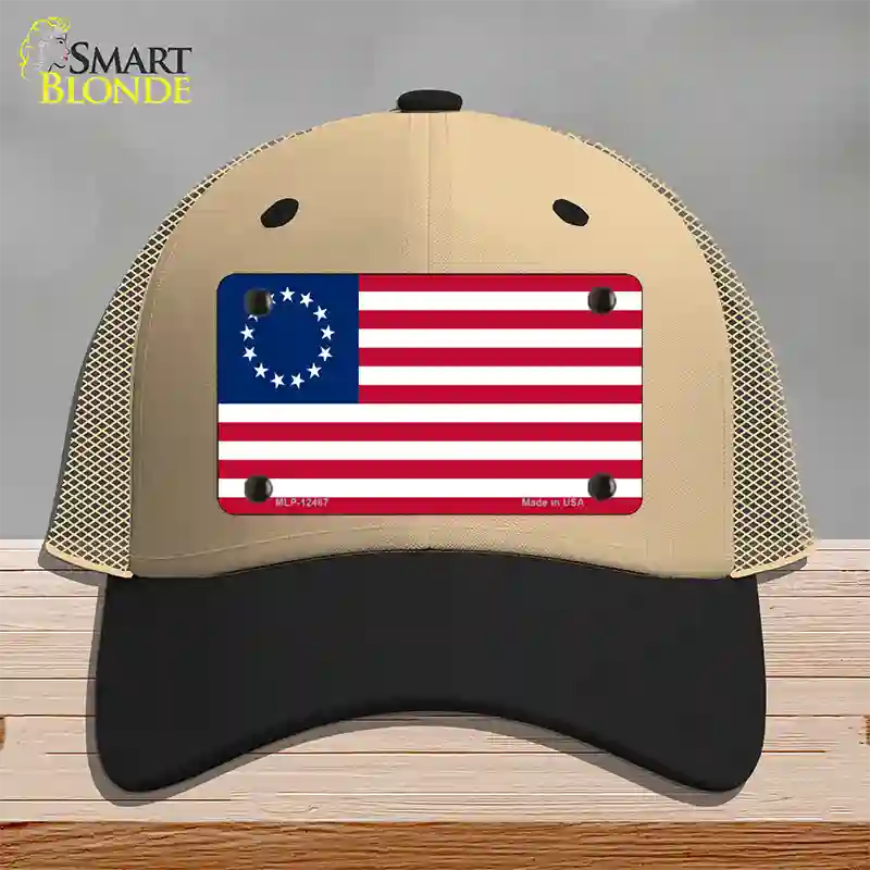 Betsy Ross American Flag Novelty License Plate Hat Mesh / Khaki|Black