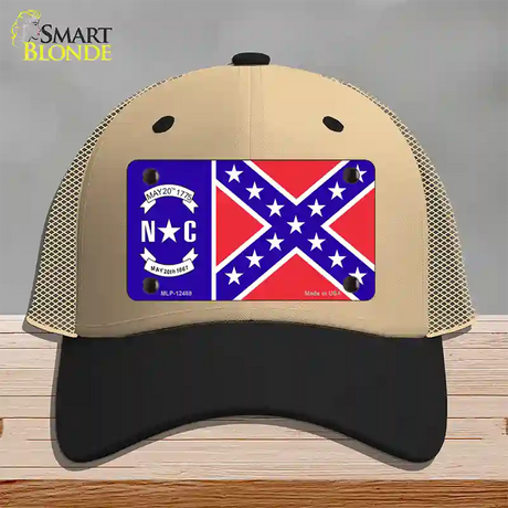 North Carolina Confederate Flag Novelty License Plate Hat Mesh / Khaki|Black