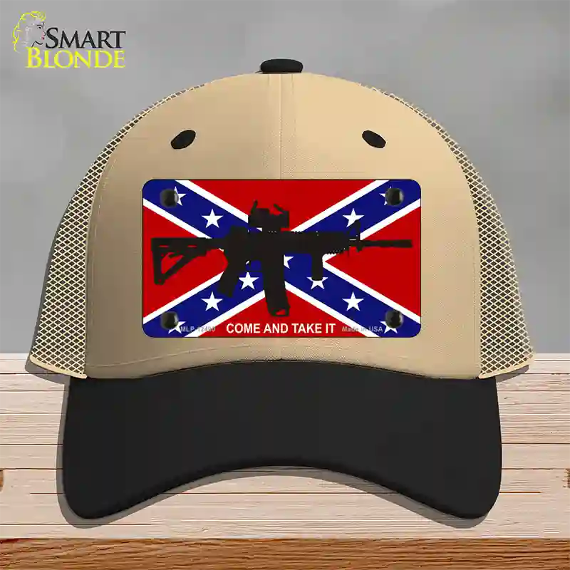 Come and Take It Confederate Flag Novelty License Plate Hat Mesh / Khaki|Black