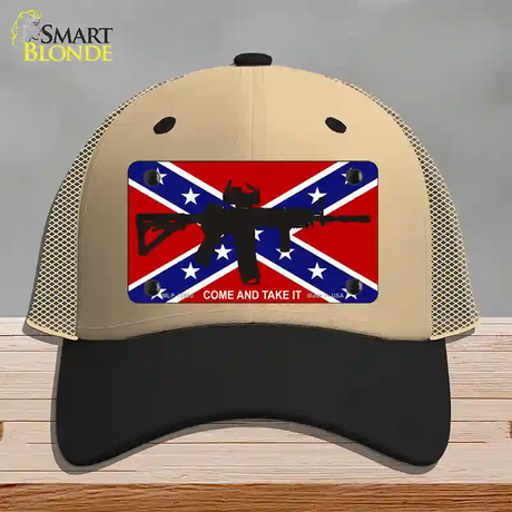 Come and Take It Confederate Flag Novelty License Plate Hat Mesh / Khaki|Black