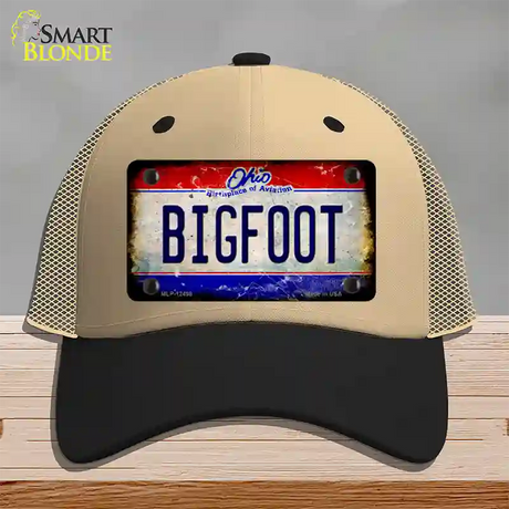 Bigfoot Ohio Novelty License Plate Hat Mesh / Khaki|Black