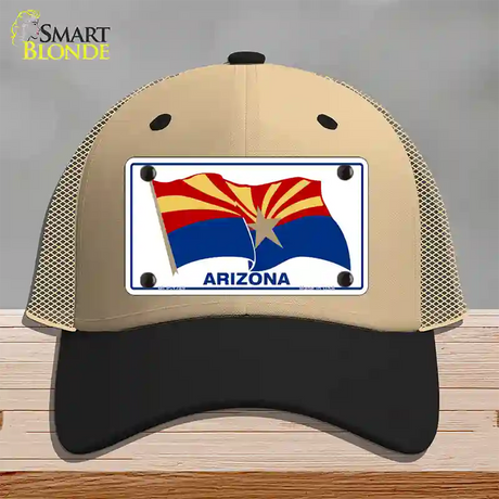 Arizona Waving Flag Novelty License Plate Hat Mesh / Khaki|Black