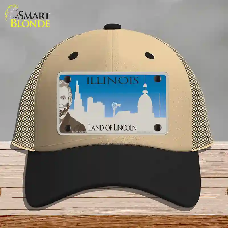 Illinois Blank Novelty License Plate Hat Mesh / Khaki|Black