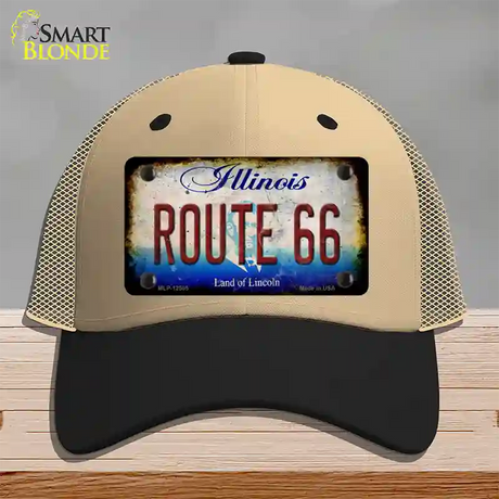 Route 66 Illinois Rusty Novelty License Plate Hat Mesh / Khaki|Black