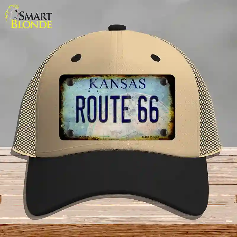 Route 66 Kansas Rusty Novelty License Plate Hat Mesh / Khaki|Black