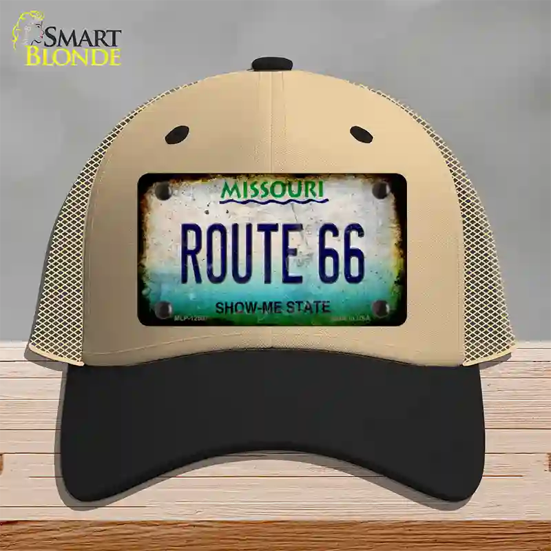 Route 66 Missouri Rusty Novelty License Plate Hat Mesh / Khaki|Black