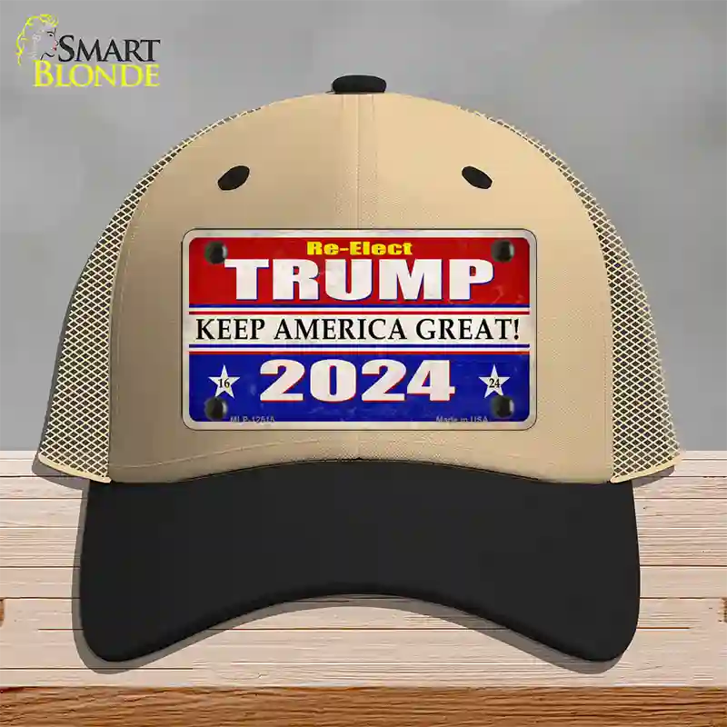 Re-Elect Trump 2024 Novelty License Plate Hat Mesh / Khaki|Black