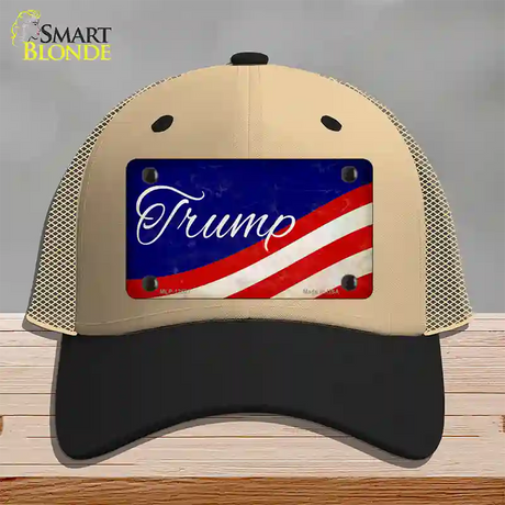 Trump on Waving Flag Novelty License Plate Hat Mesh / Khaki|Black