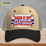 Suck It Up We Survived Novelty License Plate Hat Mesh / Khaki|Black