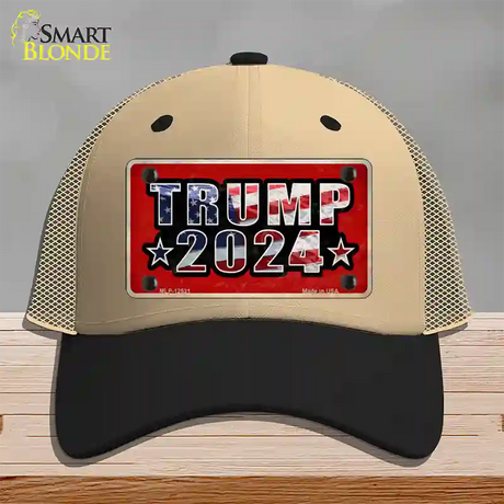 Trump 2024 Flag Novelty License Plate Hat Mesh / Khaki|Black