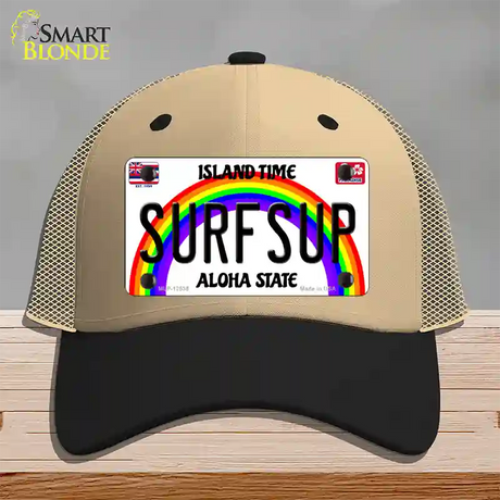 Surfsup Hawaii Novelty License Plate Hat Mesh / Khaki|Black