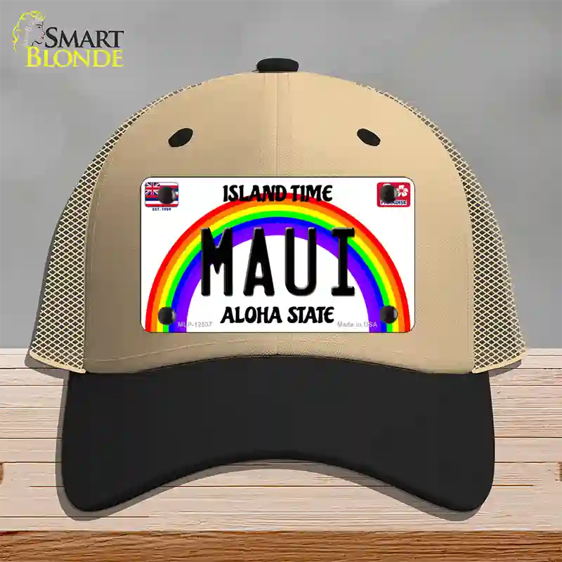 Maui Hawaii Novelty License Plate Hat Mesh / Khaki|Black