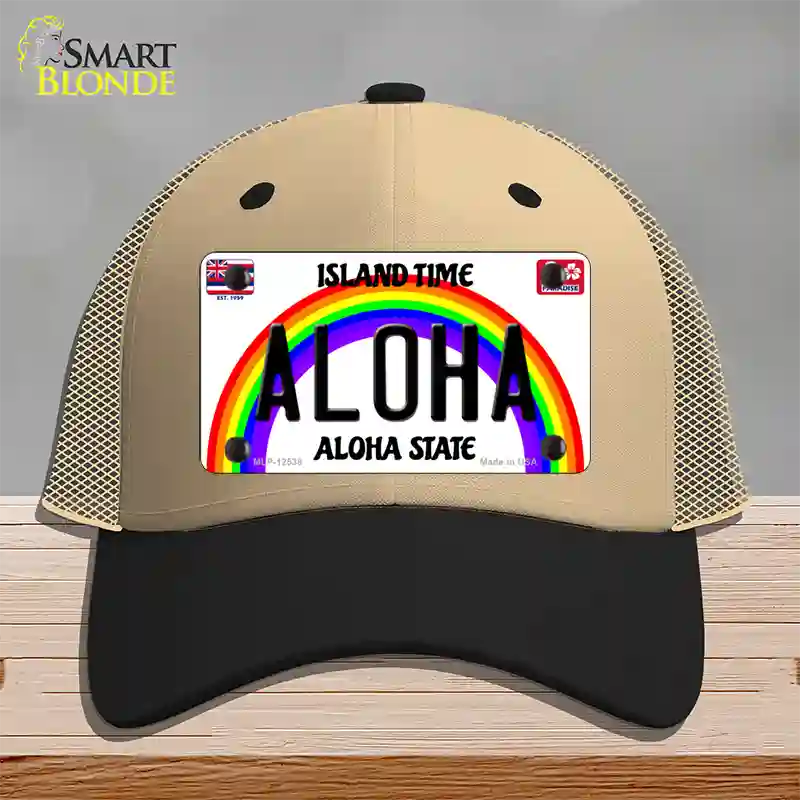 Aloha Hawaii Novelty License Plate Hat Mesh / Khaki|Black