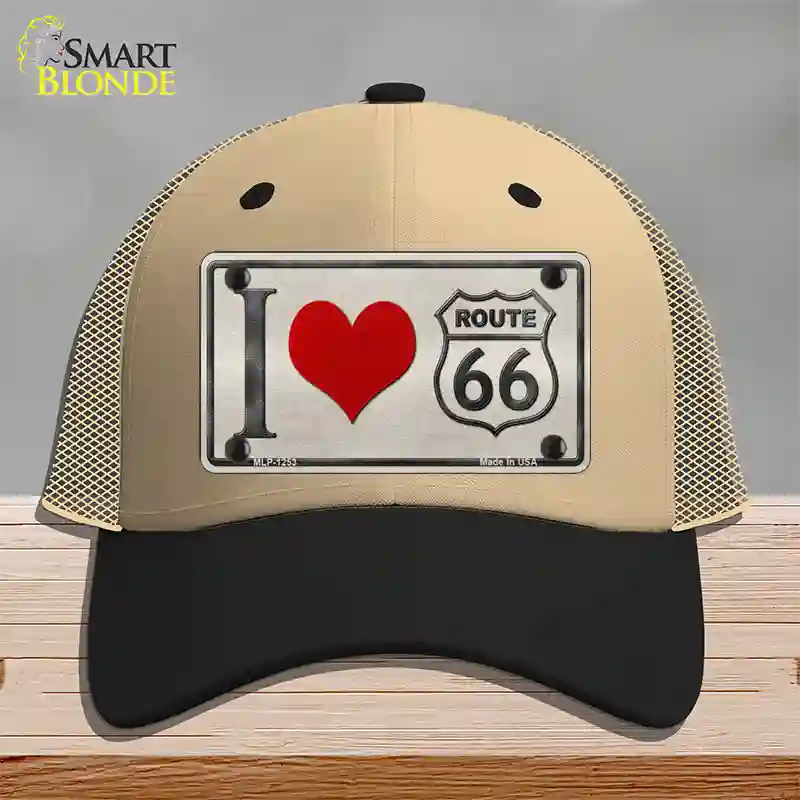 I Love Route 66 Novelty License Plate Hat Mesh / Khaki|Black