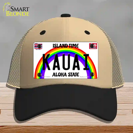 Kauai Hawaii Novelty License Plate Hat Mesh / Khaki|Black