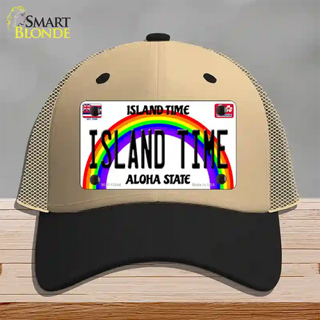 Island Time Hawaii Novelty License Plate Hat Mesh / Khaki|Black