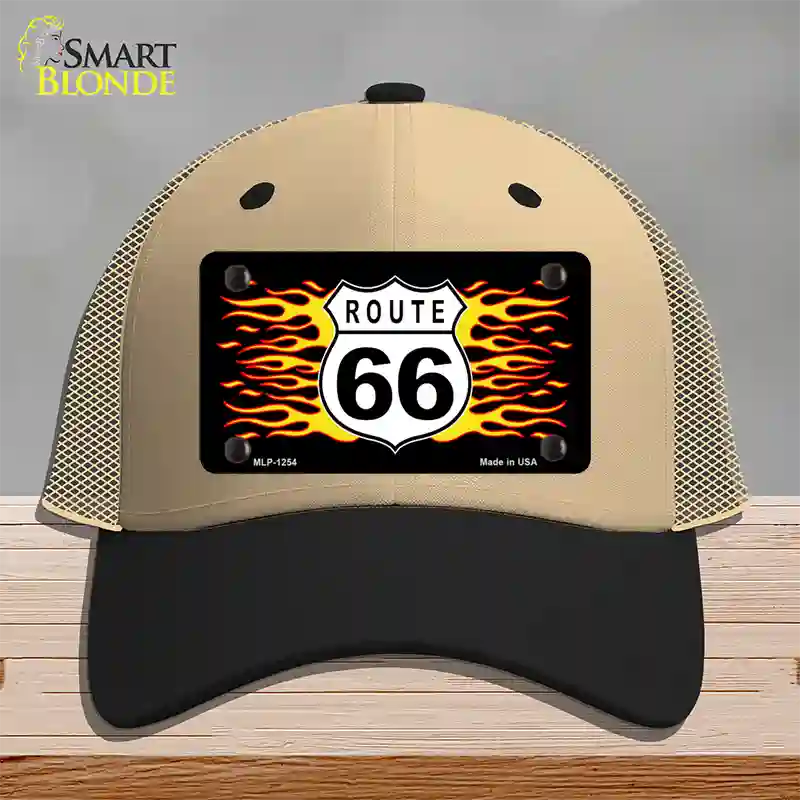 Route 66 Flames Novelty License Plate Hat Mesh / Khaki|Black