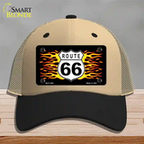 Route 66 Flames Novelty License Plate Hat Mesh / Khaki|Black