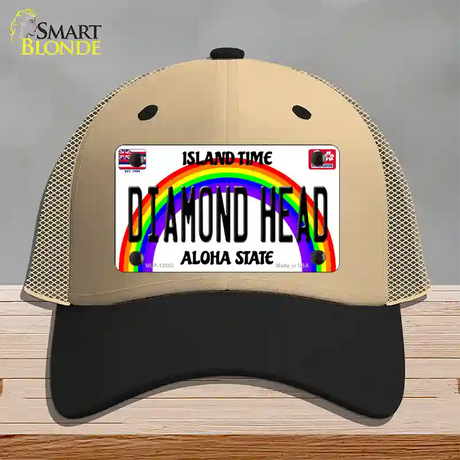 Diamond Head Hawaii Novelty License Plate Hat Mesh / Khaki|Black