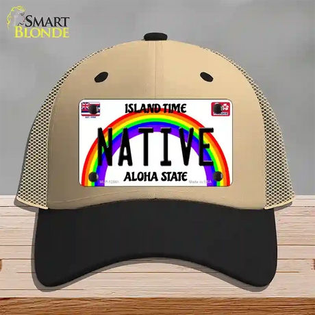 Native Hawaii Novelty License Plate Hat Mesh / Khaki|Black