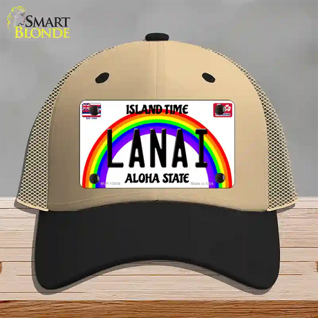 Lanai Hawaii Novelty License Plate Hat Mesh / Khaki|Black