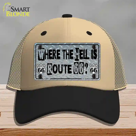 Where The Hell Is Route 66 Novelty License Plate Hat Mesh / Khaki|Black