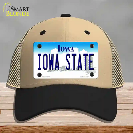 Iowa State Novelty License Plate Hat Tag Mesh / Khaki|Black