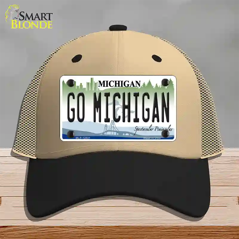 Go Michigan Novelty License Plate Hat Mesh / Khaki|Black