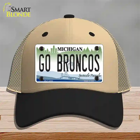 Go Broncos Michigan Novelty License Plate Hat Mesh / Khaki|Black