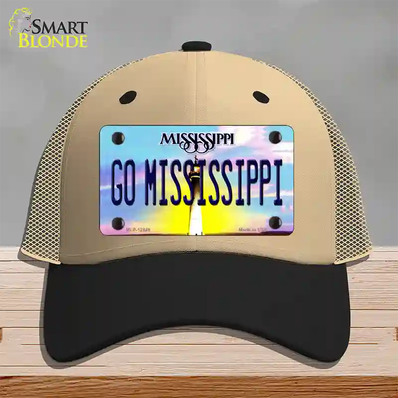 Go Mississippi Novelty License Plate Hat Mesh / Khaki|Black