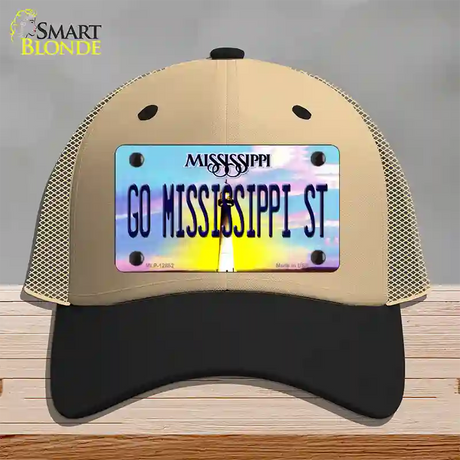 Go Mississippi State Novelty License Plate Hat Mesh / Khaki|Black