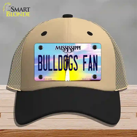 Bulldogs Fan Mississippi Novelty License Plate Hat Mesh / Khaki|Black