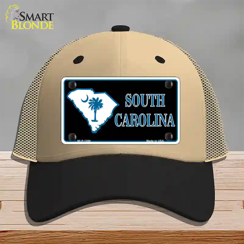 South Carolina Flag Novelty License Plate Hat Mesh / Khaki|Black