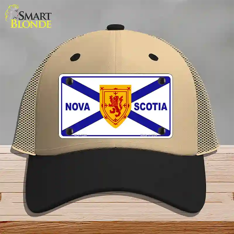 Nova Scotia Flag Novelty License Plate Hat Mesh / Khaki|Black