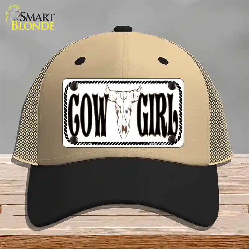 Cowgirl with Skull Novelty License Plate Hat Mesh / Khaki|Black