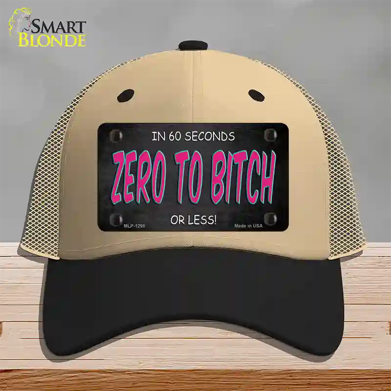 Zero To Bitch Novelty License Plate Hat Mesh / Khaki|Black