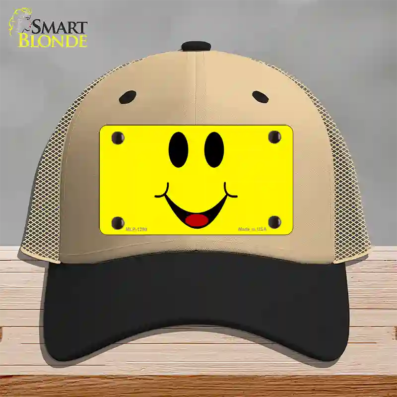 Happy Smiley Novelty License Plate Hat Mesh / Khaki|Black